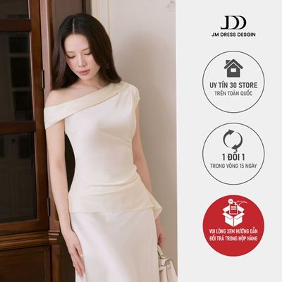 Áo Kiểu Lệch Vai Xếp Ly Sườn 2T32.260. Áo Satin Lệch Vai Nhún Eo. Áo Lụa Trễ Vai Nữ Tính Thanh Lịch Thiết Kế JM Dress De