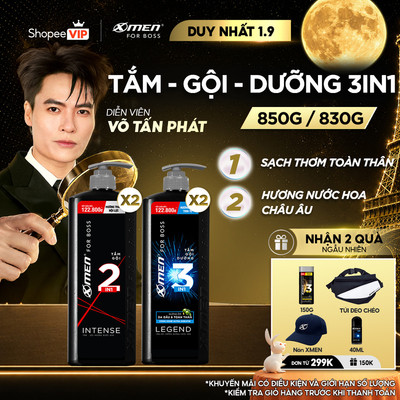 [SVIP] Combo 2 Tắm Gội X-Men for Boss Intense Legend 830g 850g/chai, Hương Nước Hoa Châu Âu