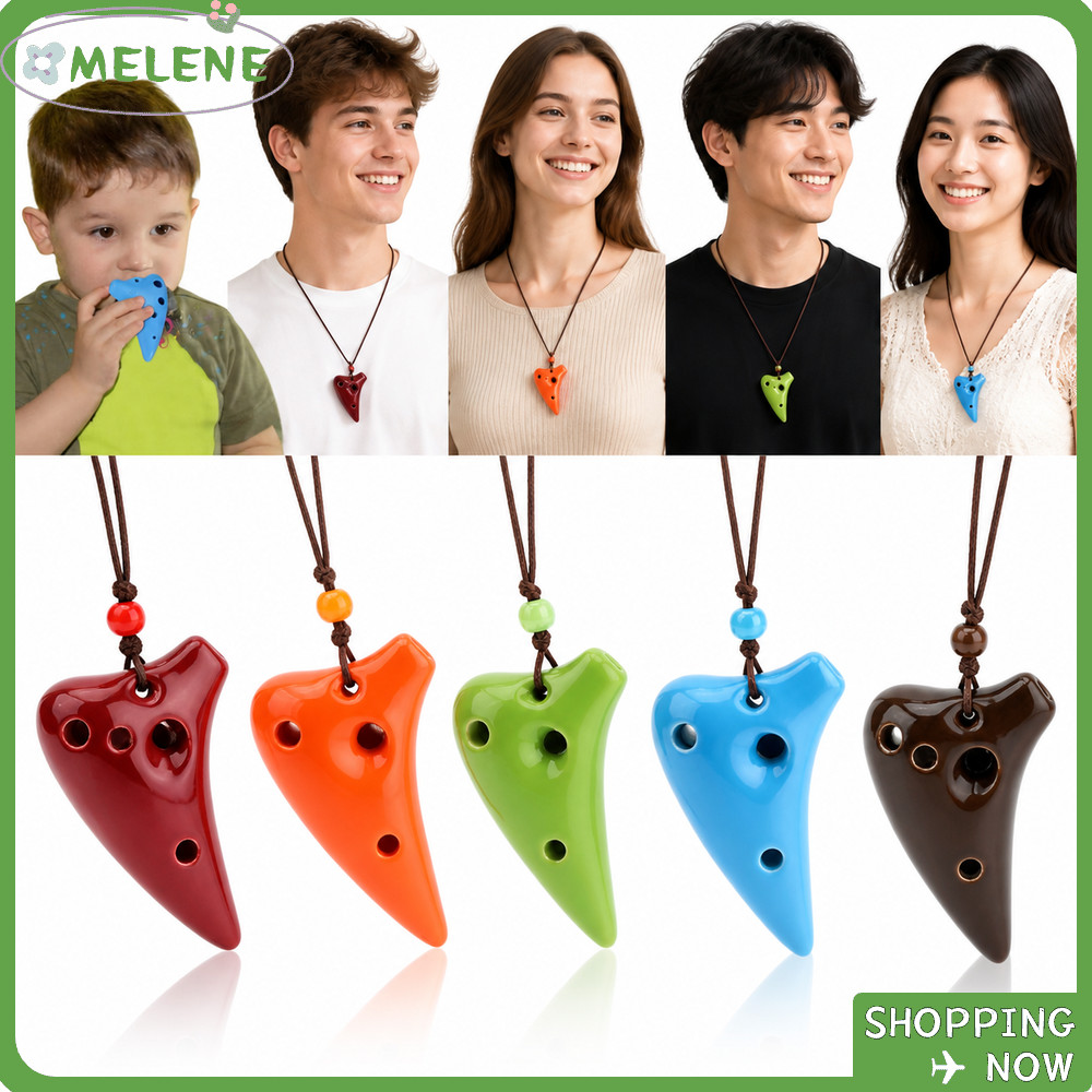 MELENE Gốm Ocarina, Mặt dây chuyền Ocarina 6 lỗ có thể chơi được, Dây treo Mini kèm vòng cổ Ocarina 