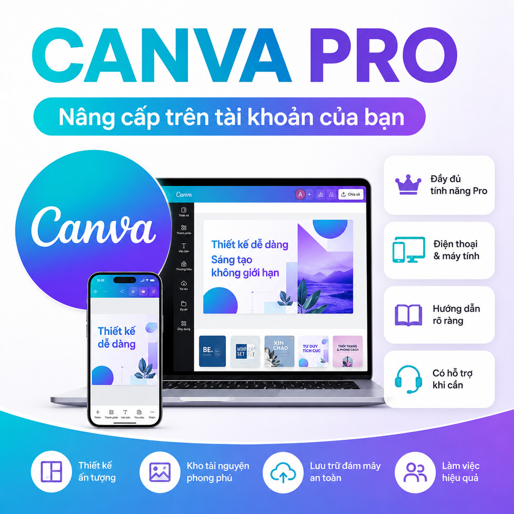Canva Pro | Nâng Cấp Tài Khoản Của Bạn | Thiết Kế Ảnh Video, Thuyết Trình | Điện Thoại Máy Tính