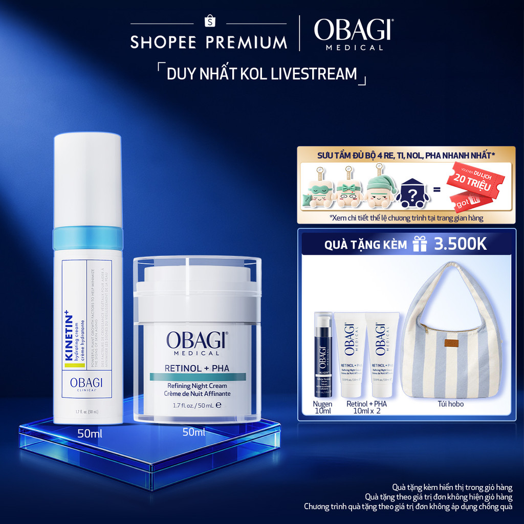 [Obagi-Lucie] Bộ đôiKem Dưỡng Đêm Obagi Retinol + PHA 50ml và Kem Dưỡng Dịu Da Kinetin+ Hydrating 50