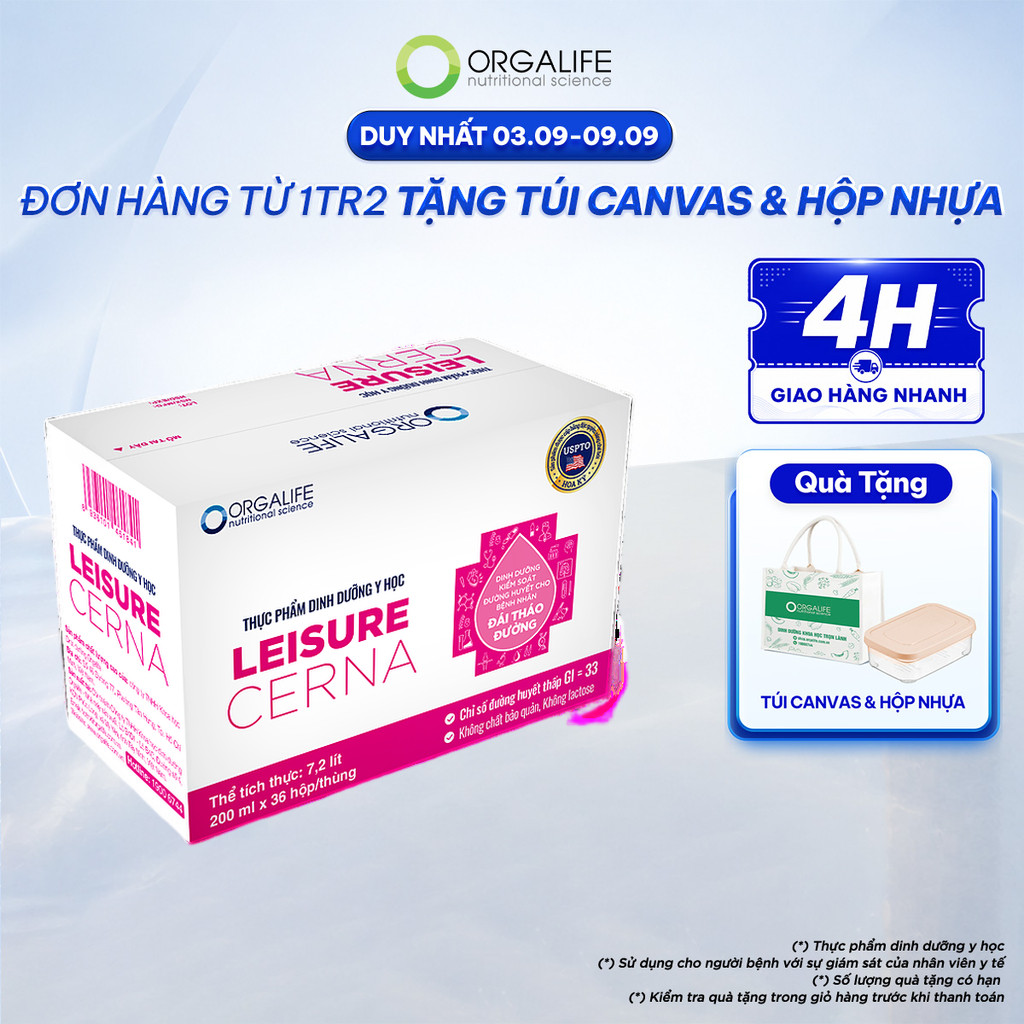 Thùng 36 Hộp LEISURE CERNA – Dinh Dưỡng Hỗ Trợ Kiểm Soát Đường Huyết (200ml/Hộp)