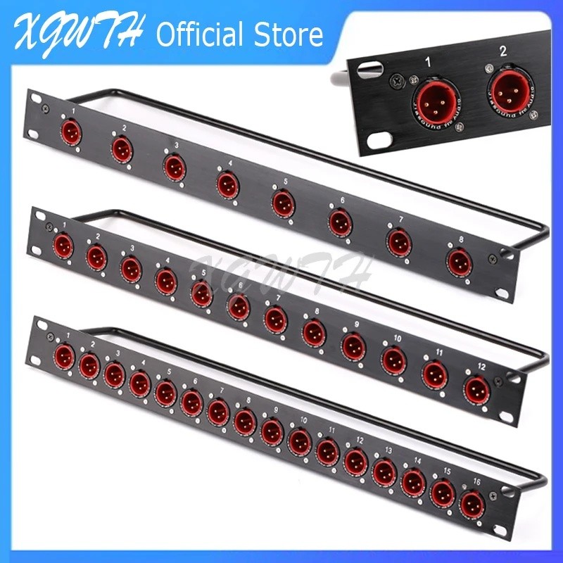 HZY Rack Patch Panel 8 12 16 Way XLR Nam Connnector 1U Flight Case Mount cho loa chuyên nghiệp Cáp â