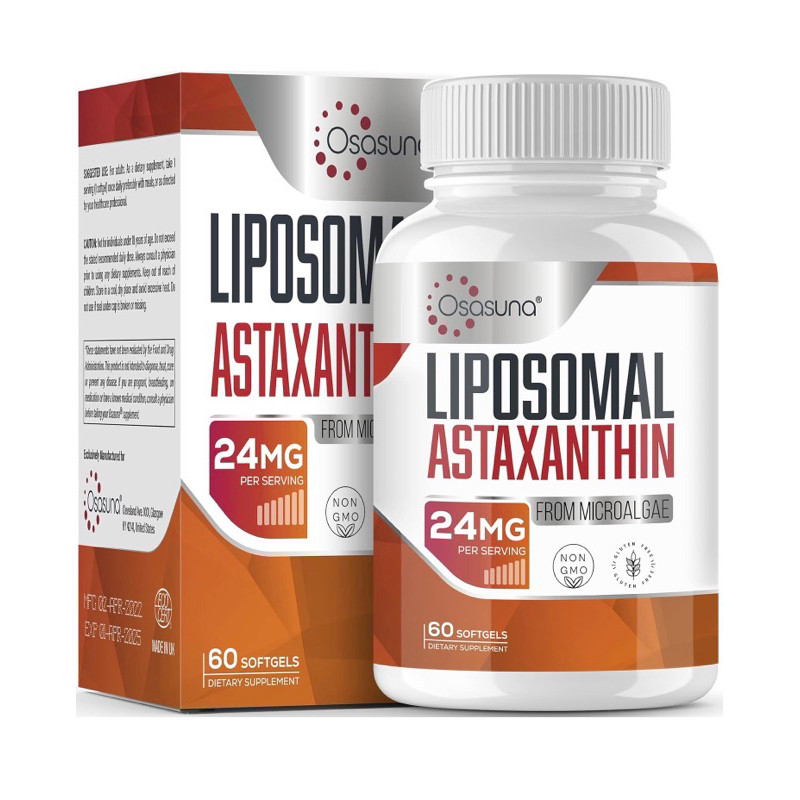 Viên chống lão hoá, chống oxy hoá liều cao Liposomal Astaxanthin 24mg Osasuna 60viên USA