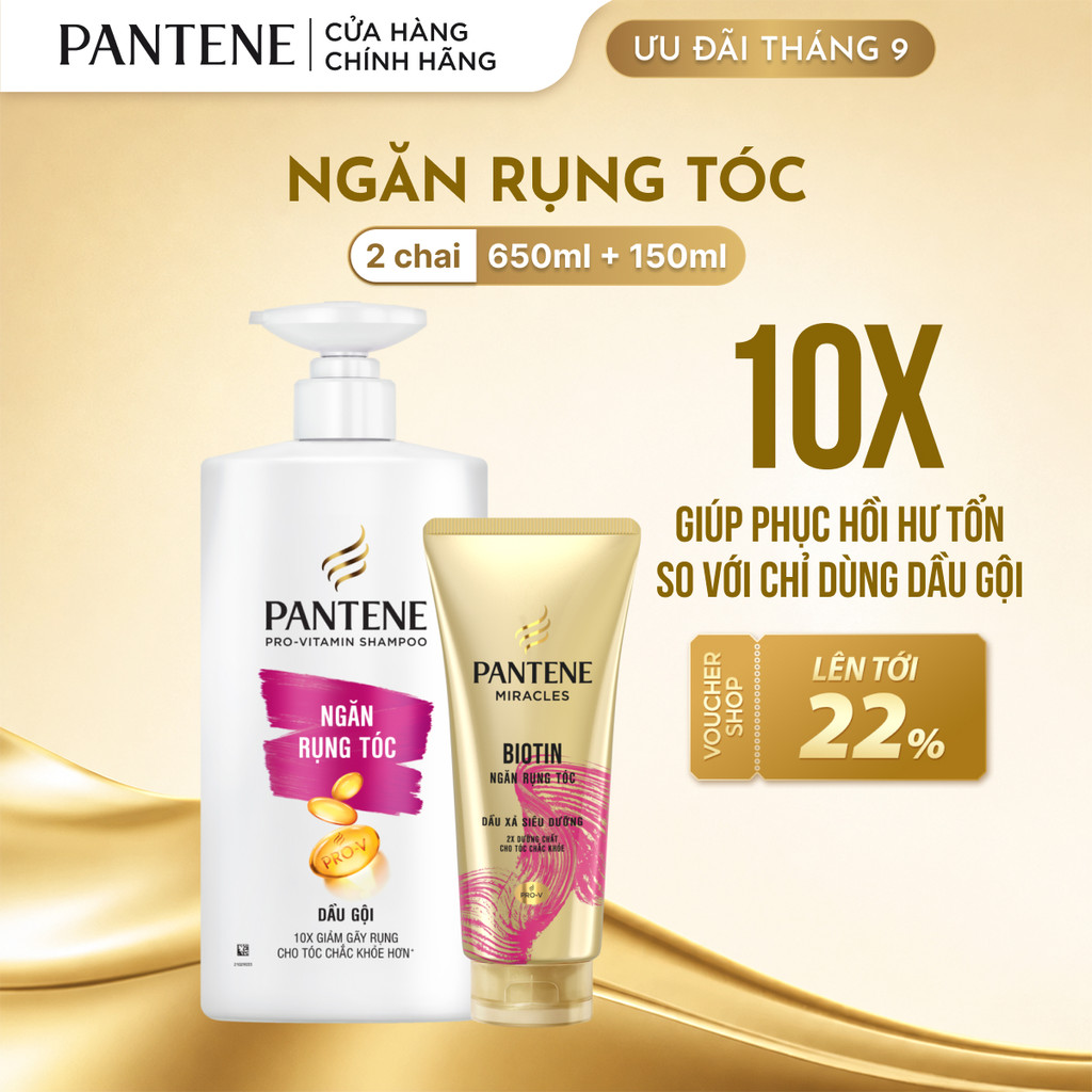 [Live] Combo Dầu Gội PANTENE Chai 650ML + Dầu Xả PANTENE Siêu Dưỡng Ngăn Rụng Tóc Chai 150ML