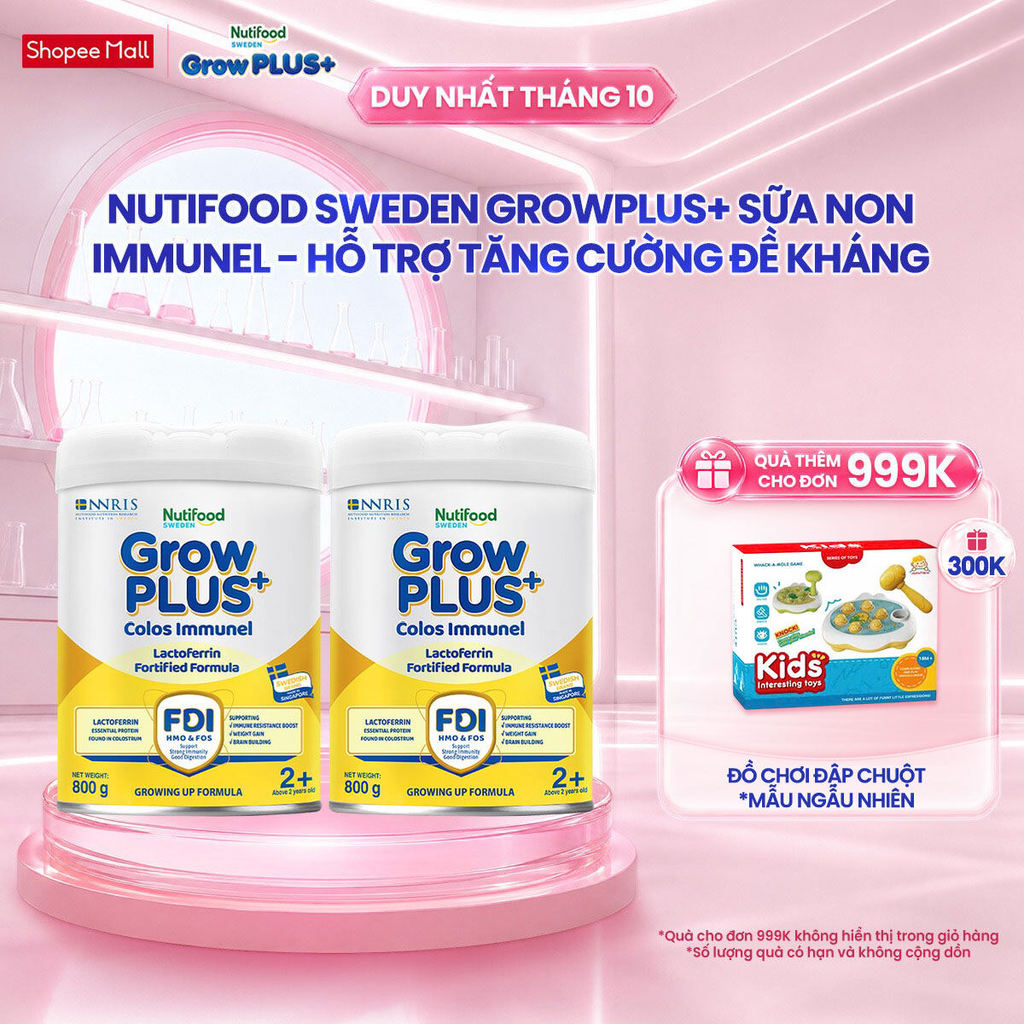 Combo 2 Sữa Bột Nutifood Sweden GrowPLUS+ Sữa Non Immunel trên 2 tuổi lon 800 g (Bao bì tuỳ lô hàng)