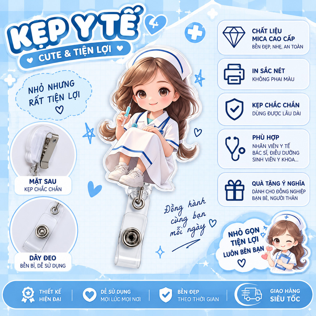 2D Acrylic Nurse Badge Holder with a Retractable Badge Reel And a Cute Design for Medical Stud