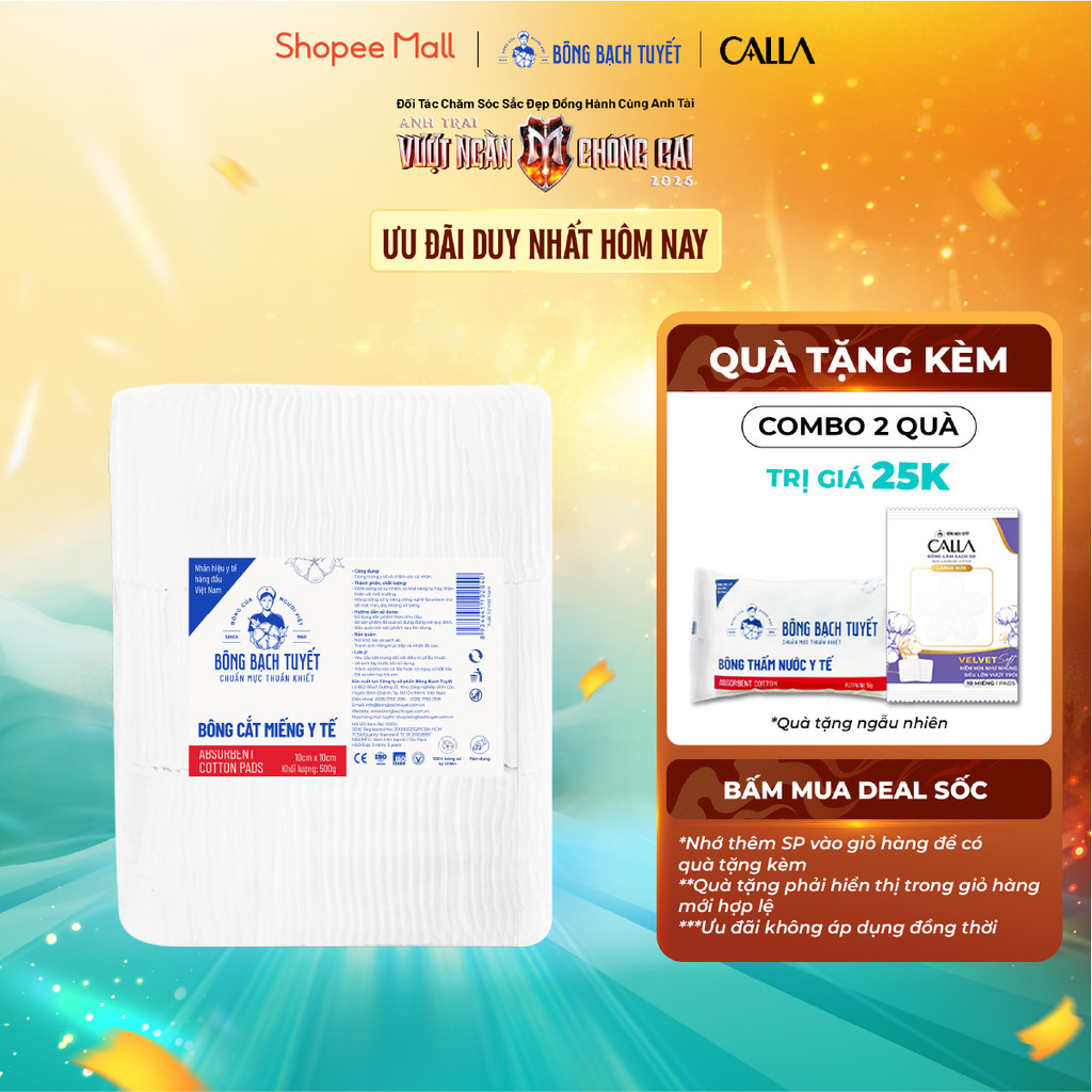 Bông cắt 10cm x 10cm (500gr) - Bông Bạch Tuyết