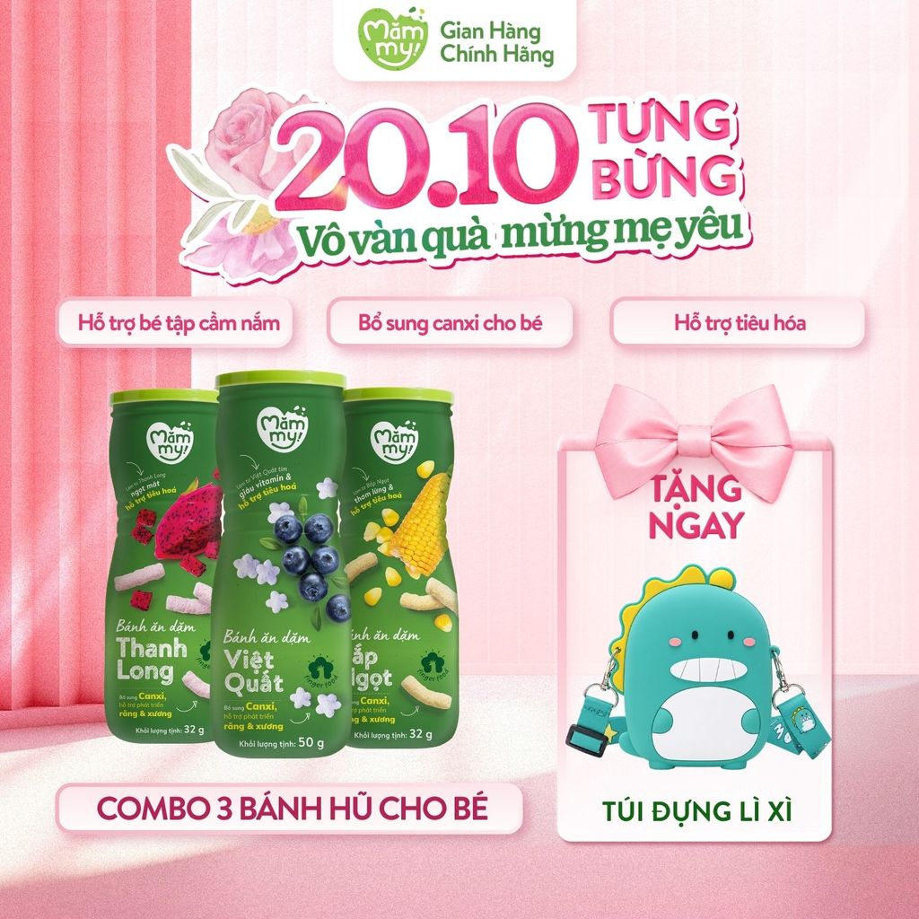 Bánh ăn dặm cho bé dạng hũ Mămmy vị trái cây và rau củ hỗ trợ tiêu hoá cho bé 6 tháng, hũ 32-50g