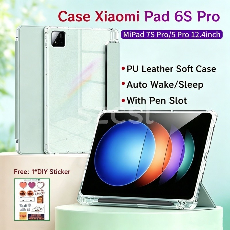 Ốp Lưng Cho Xiaomi Pad 6S Pro 12.4 inch Có Khe Cắm Bút Trong Suốt Mặt Sau Từ Tính Bảo Vệ Cho Xiaomi Pad 7S Pro 12.5inch / MiPad 5 Pro
