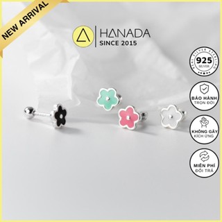   BH TRỌN ĐỜI  Khuyên Bạc 925 Hanada Hoa Màu Chuôi Bi Vặn  Bông Tai Mang hằng ngày  2713 E9 