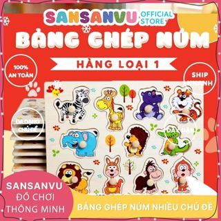 [Loại 1 GỖ DÀY] Đồ chơi bảng ghép hình núm gỗ Bảng gỗ có núm, tranh núm cho bé nhiều chủ đề