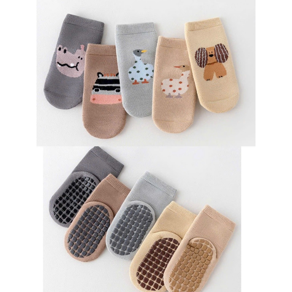 Set 5 Đôi Tất Chống Trơn Trượt Cho Bé 0-3 Tuổi Mẫu Mới Hoạ Tiết Cún con SANDY Ss20
