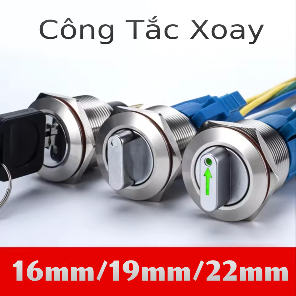 Công tắc xoay có chìa khóa inox phi 16mm / 19mm / 22mm – mở 2/3 vị trí – 1NO1NC / 2NO2NC – IP65 chốn