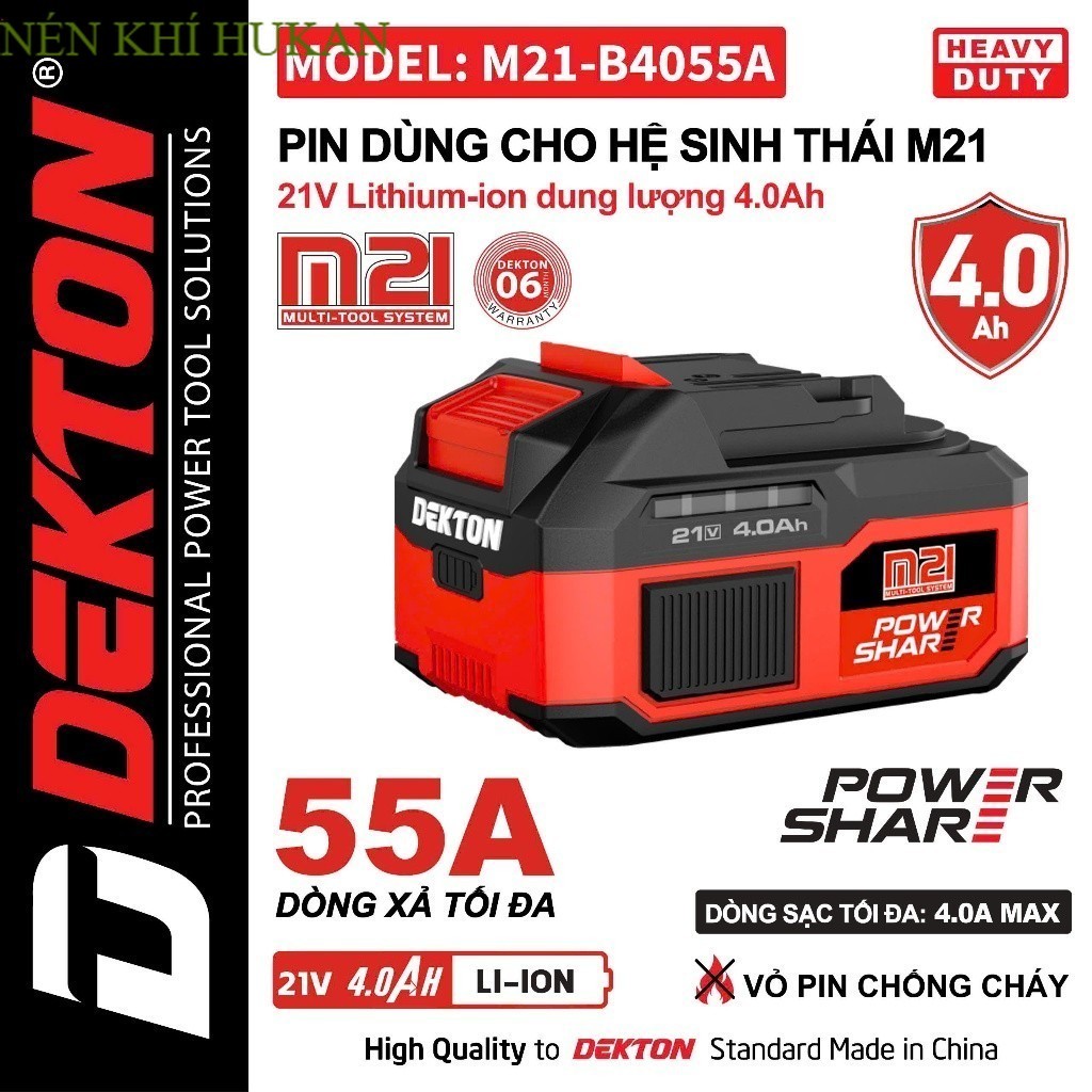 [TẶNG CỤC SẠC] PIN 4AH Xã 55A Dekton /M21-B4055A / Chân Makita Phổ Thông . Nén Khí HUKAN