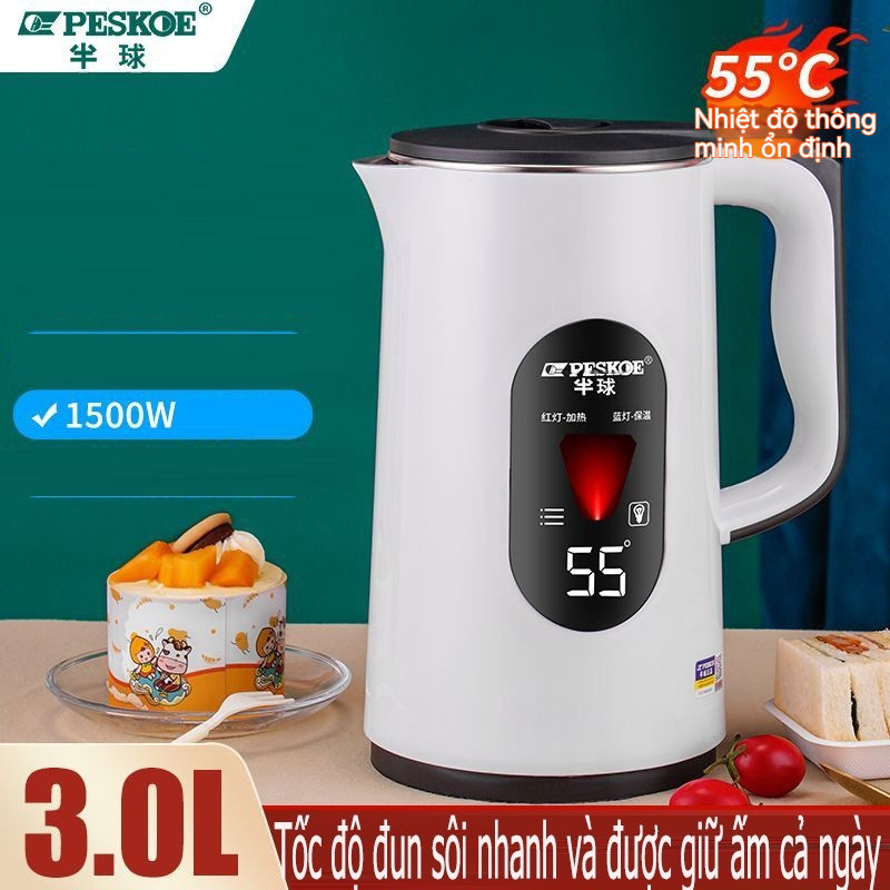 Bình đun nước siêu tốc  sức khoẻ Nhiệt độ luôn là 55 độ,Ấm siêu tốc inox CHÍNH HÃNG cao cấp 3L Tự động ngắt điện
