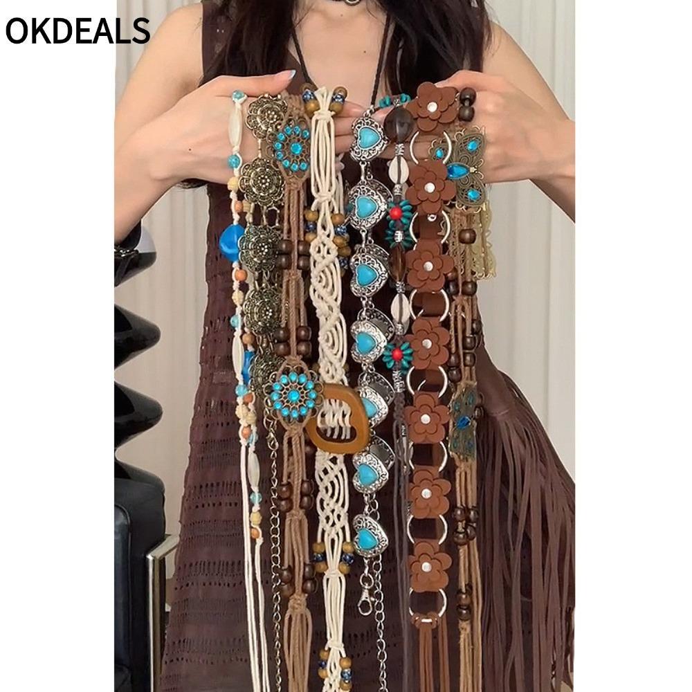OKDEALS Thắt lưng Bohemian, Tua bướm Dây thắt lưng hợp thời trang, Trang trí váy cổ điển Y2K Hoa Boh