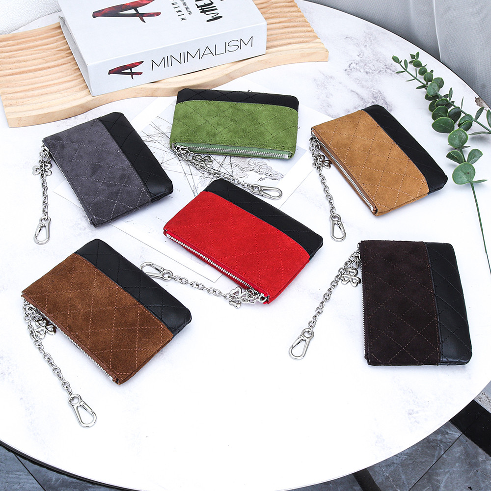 Lớp đầu tiên Da Bò Da Lộn Da Khâu Phong Cách Chanel Nữ Ví Đựng Tiền Xu Túi Tài Liệu Họa Tiết Kim Cươ