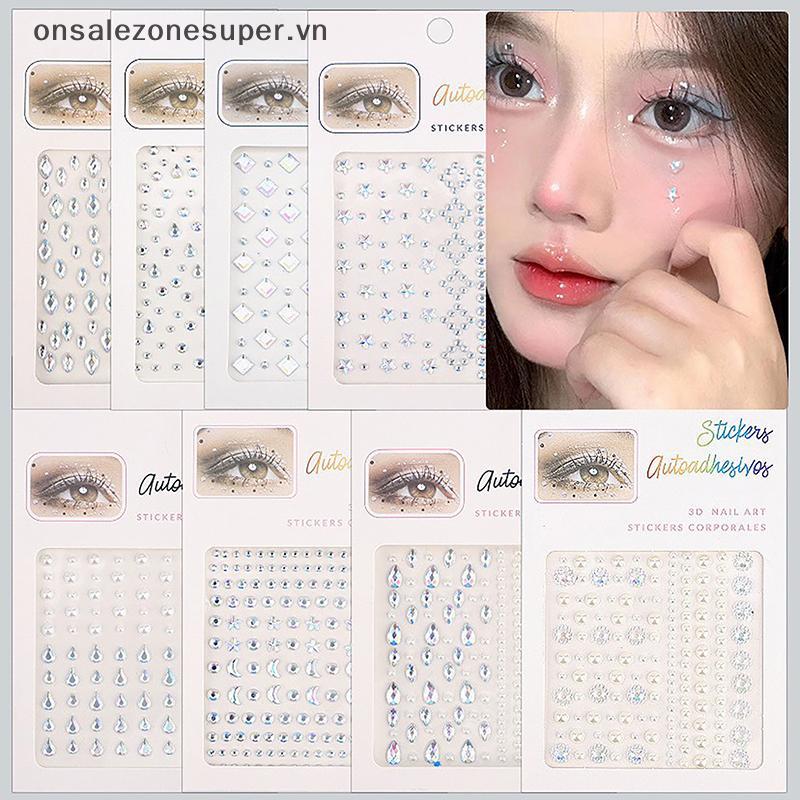 Ons 1 Tờ Mắt Cơ Thể Mặt Đá Quý Ngọc Trai Kim Cương Giả Stiers Tự Dính Pha Lê Cầu Vồng Trang Điểm Tra