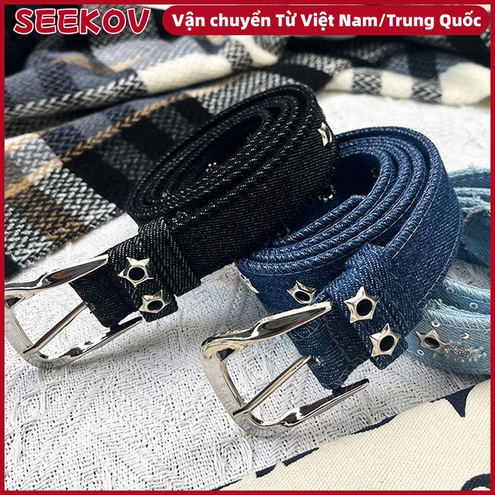 SEEKOV Y2K - Thắt Lưng Nữ Denim Vải Jean Xanh / đen Y2k Khoen Ngôi Sao Cá Tính Bản Nhỏ 2.6CM
