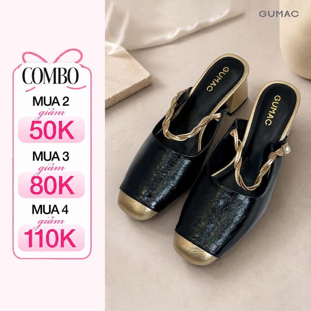 Giày Sục Nữ GUMAC Phối Kim Loại Sang Trọng Thanh Lịch GF11039