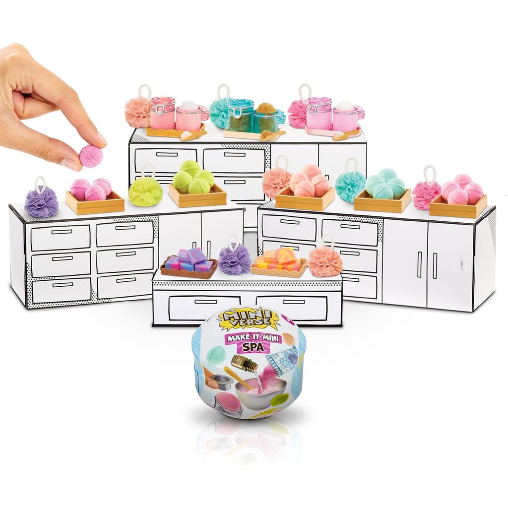 MGA 's Miniverse Make It Mini Spa Make Set Display Use Real Mini Bath Bomb Fizzes Soap Washes Sugar 