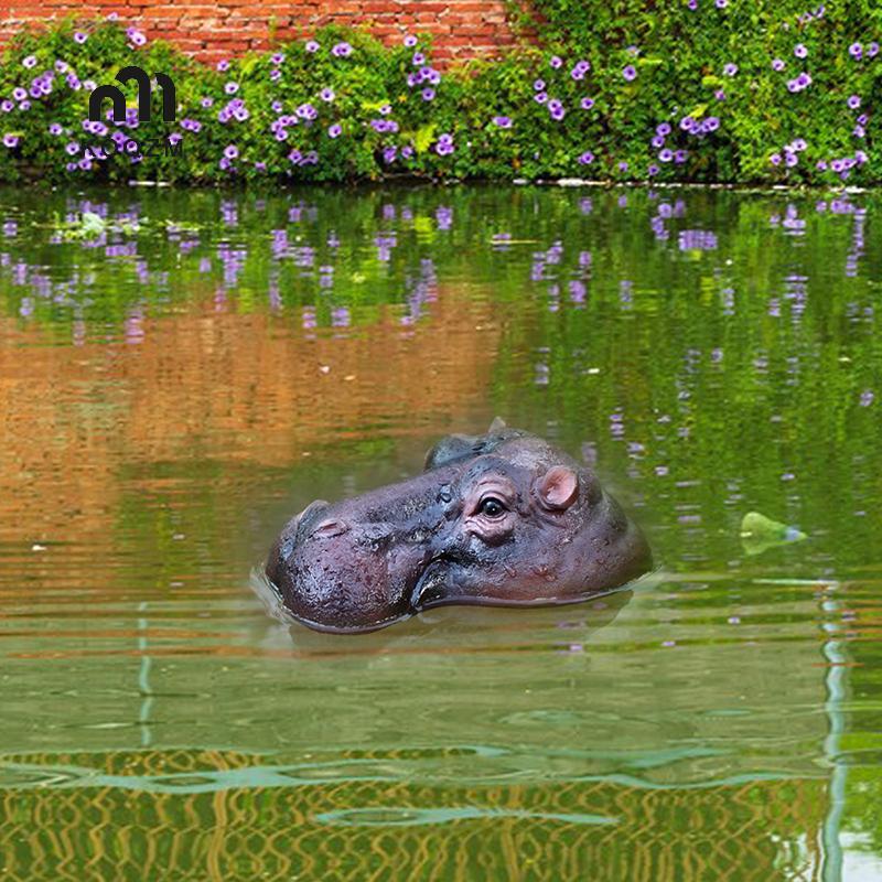 [KOQZM] Hippopotamus Trang trí nổi Trang trí sân vườn Tượng đầu Hippopotamus Ao Nổi Đầu Hippo Phong 