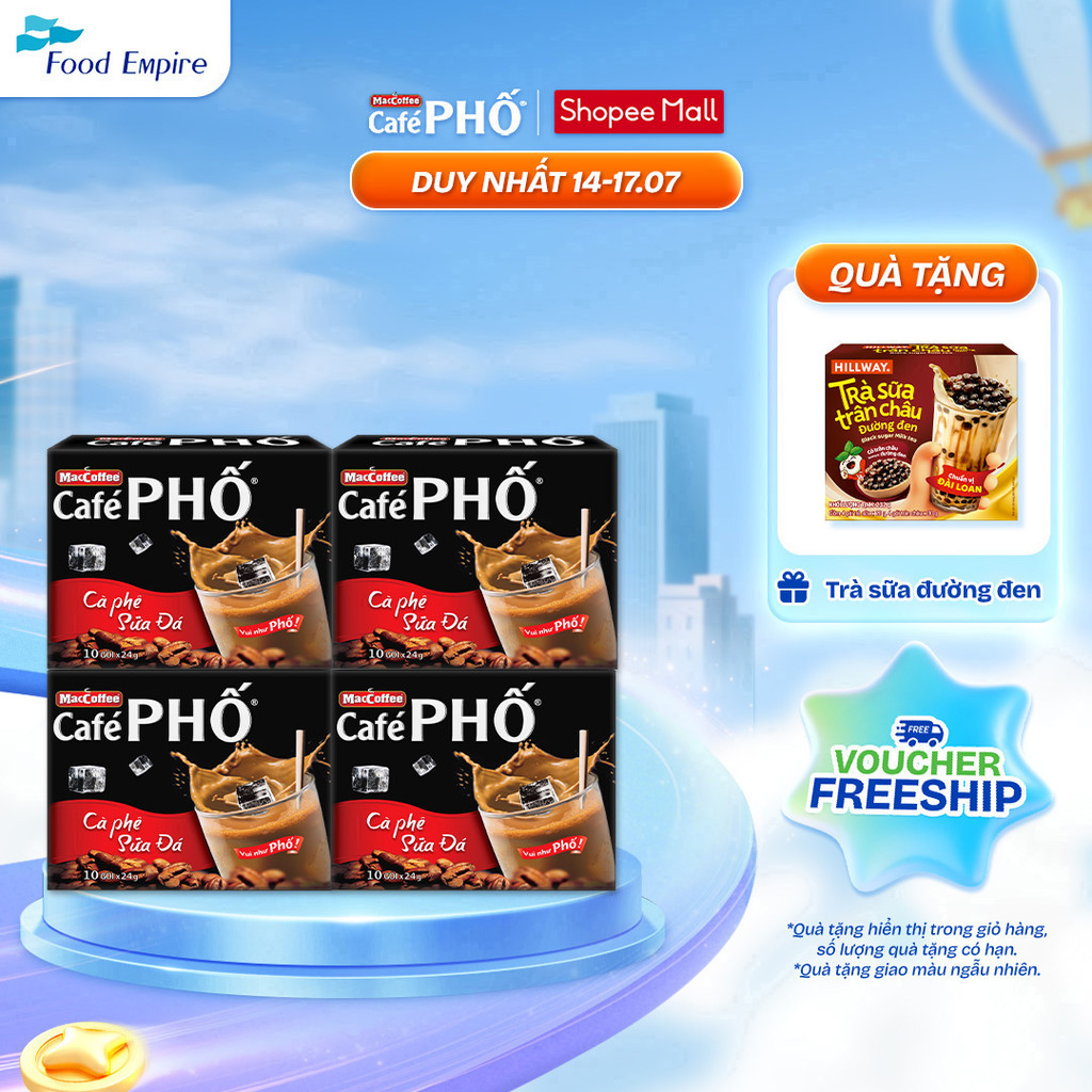 Combo 4 hộp Cà phê phố Sữa Đá - Maccoffee (hộp 10 gói x 24g)