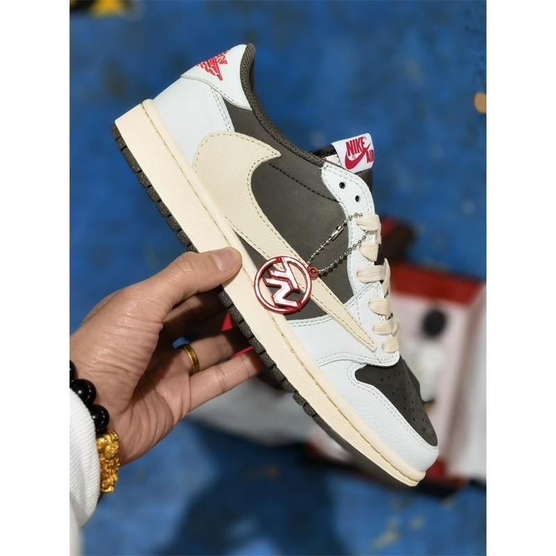 Travis Scott x Air Jordan 1 low OG SP "Sail and Ridgerock" AJ1Gray-brown barb Giày mocha thời trang 