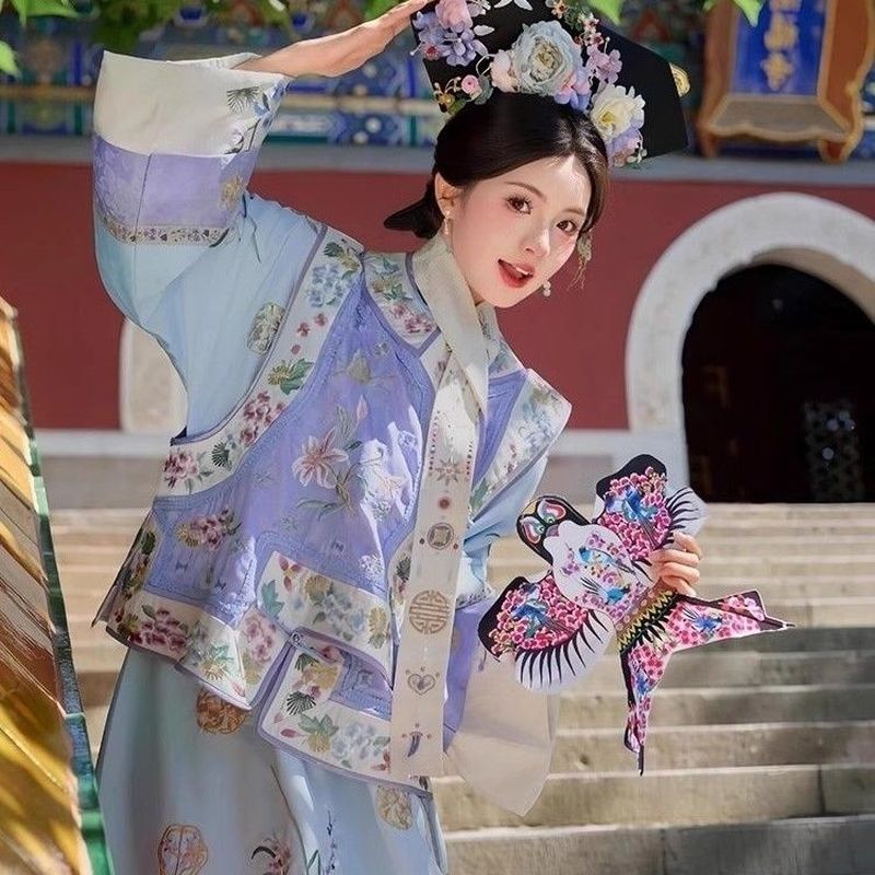 Hanfu Nhà Thanh In Hình Cổ Trang Phục Nhà Thanh Quần Áo Công Chúa Áo Vest Nữ Cờ Rô Trang Phục