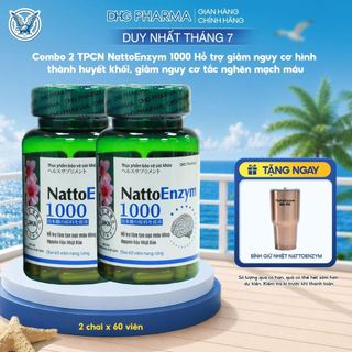 Combo 2 TPCN NattoEnzym 1000 Hỗ trợ giảm nguy cơ hình thành huyết khối, giảm nguy cơ tắc nghẽn mạch máu 2 chai -120 Viên