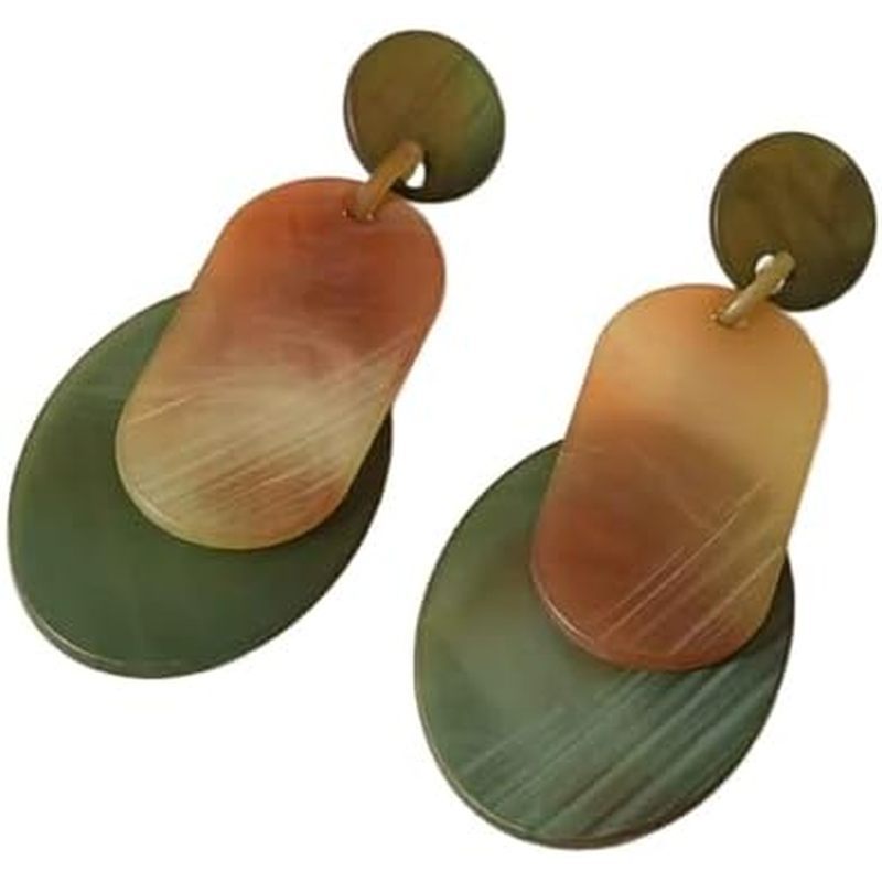 Retro Green Acrylic Earrings Dangle for Women Personality Geometric Oval Round Drop Earring Ladies F