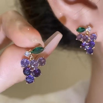 Pinkdudu Nho Zirconia Bông Tai Pha Lê Tím Mùa Hè Dangles Tính Khí Ngọt Ngào Trang Sức Cho Nữ PD2578