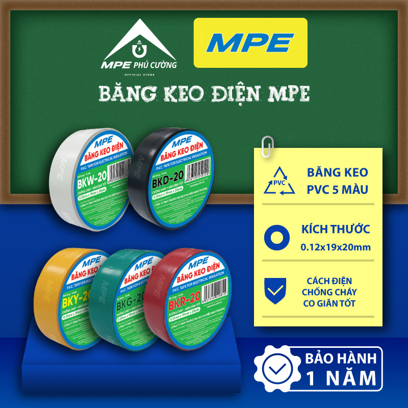 (CHÍNH HÃNG) Combo 10 cây băng keo MPE - Băng keo điện tiêu chuẩn Châu Âu Chính hãng MPE Phú Cường