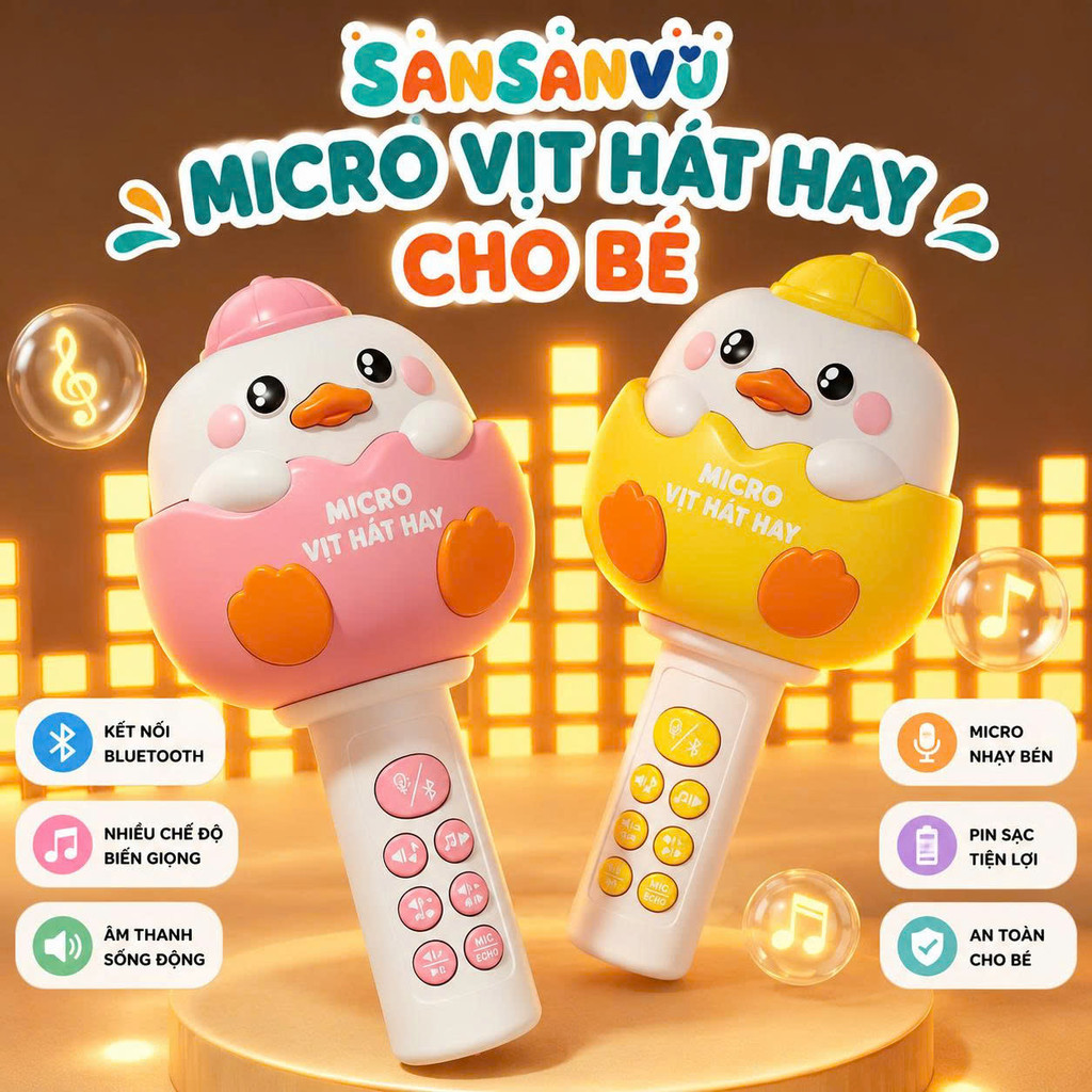 Micro Karaoke Hình Vịt Cho Bé  – Kết Nối Bluetooth, Đèn LED, Âm Nhạc Sống Động, Đồ Chơi Giáo Dục Sớm Giúp Bé Yêu Ca Hát