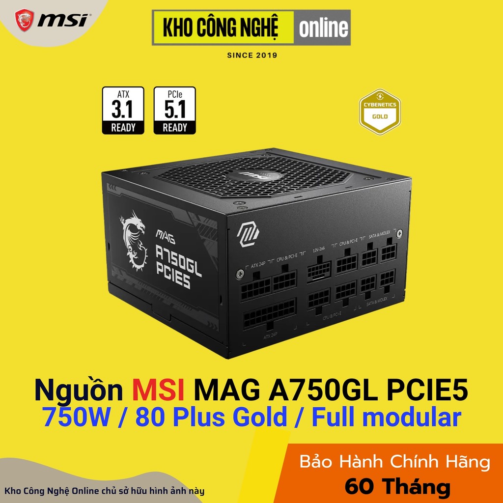 Nguồn Máy Tính MSI MAG A750GL PCIE5 - 750W, 80 Plus Gold (Hàng Chính Hãng)