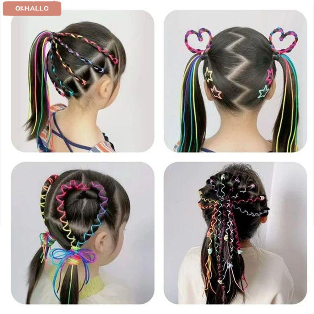 OKHALLO 16 / 24 / 32 Dây buộc tóc đầy màu sắc, Dây buộc màu Gradient, Ruy băng Phụ kiện tóc bện cầu 