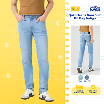 Quần Jeans Nam Yody, dáng Slim Fit, Jean Poly Indigo co giãn TRA - QJM7057