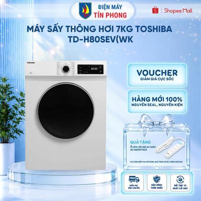 [Shopee Lắp 0Đ HCM HN] Máy sấy thông hơi 7kg Toshiba TD-H80SEV(WK), Trắng, Sấy Chống Nhăn |BH 24 Tháng