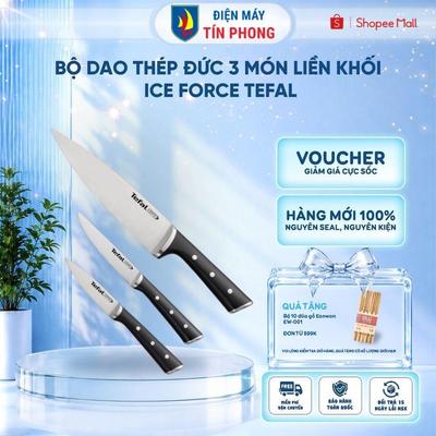 Bộ dao thép Đức 3 món liền khối Ice Force Tefal K2323S74 - 20cm/11cm/9cm - Bảo hành chính hãng