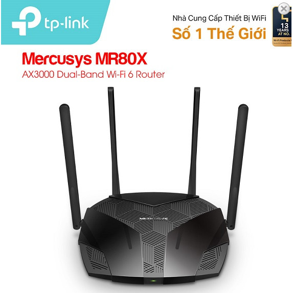 Router WiFi 6 AX3000 Mercusys MR80X 4anten Chính hãng
