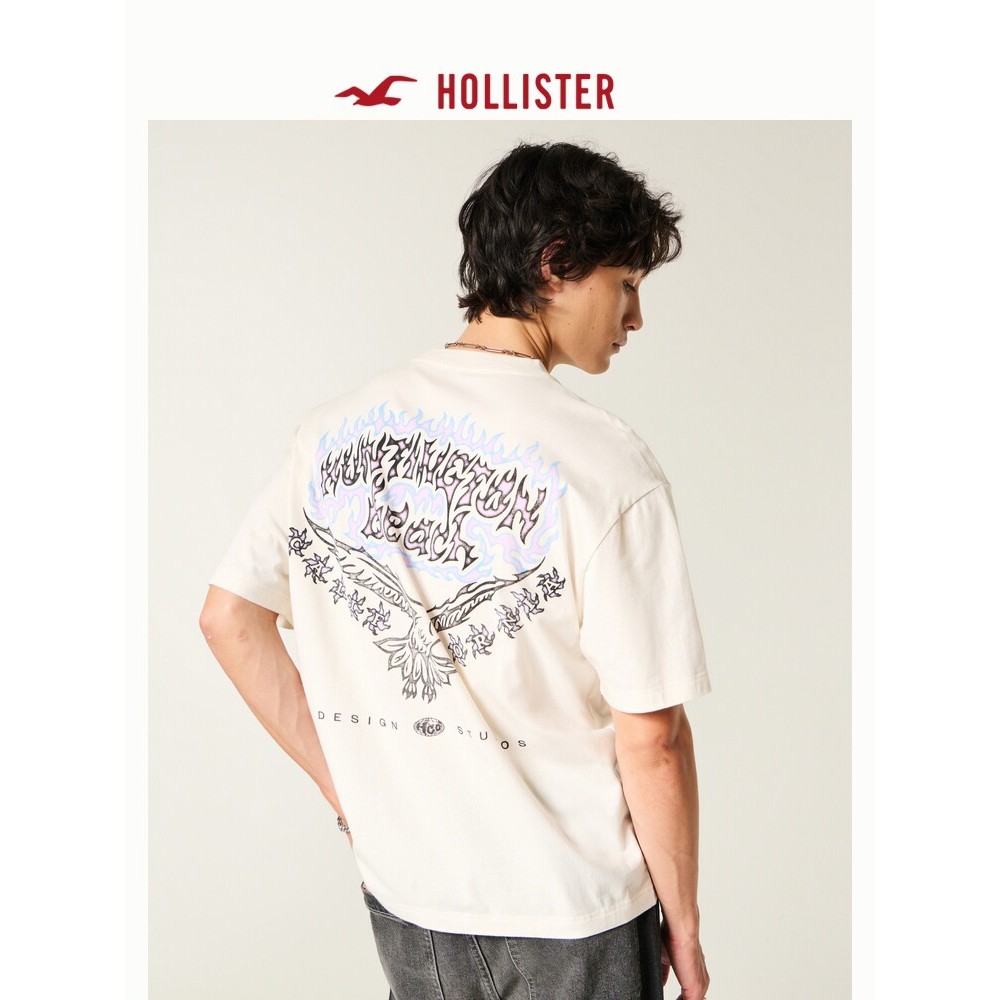 Hollister High Street American Flame Border Dragon Họa Tiết Mặt Sau In Hình Rời Áo nam Nữ Cotton Cao