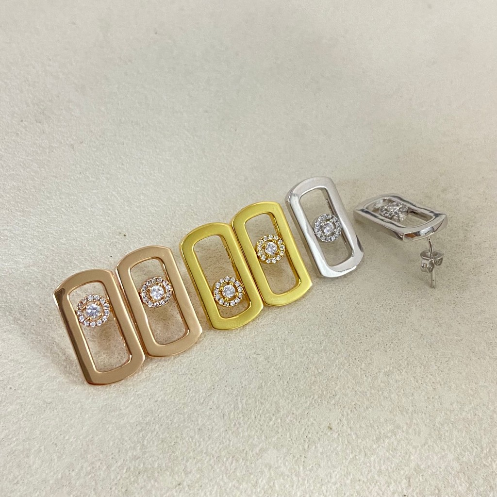 MESSIKA Hình Học Rỗng Hình Chữ Nhật Bông Tai Dành Cho Nữ Nổi Lấp Lánh Trung Tâm Đá Tròn Giọng Tối Gi