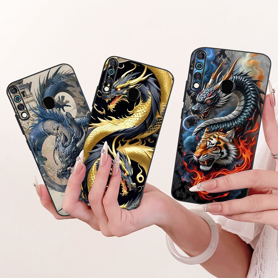 Dành Cho Tecno Camon 12 CC7S Vỏ Rồng Sang Trọng Hổ Sư Tử Sơn Thoáng Mát Cho Tecno Spark 4 KC8 Camon1