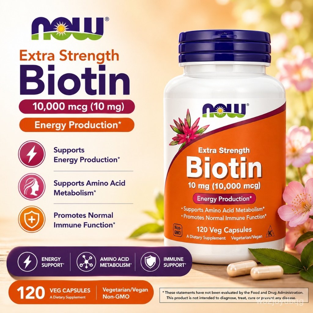 【Khuyến mại nóng】NOW Foods Extra Strength Biotin 10mg (10.000mcg) Veg Capsules – Viên Nang Chay Biot