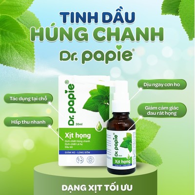 Xịt Họng Giảm Ho Chiết Xuất Húng Chanh Thảo Dược Tăng Đề Kháng Khoẻ Hô Hấp Dr.Papie 30ml