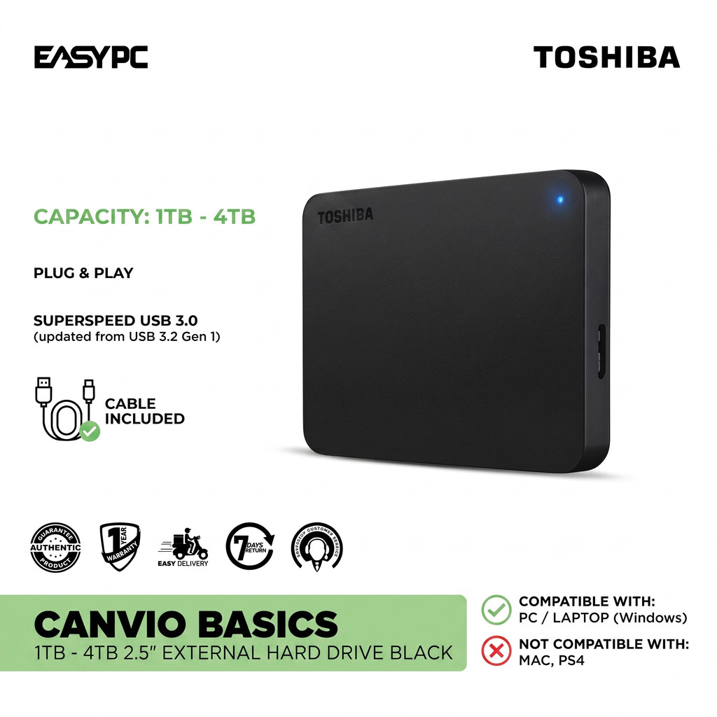 ⚡️Toshiba 1TB / 2TB / 4TB  Ổ cứng gắn ngoài di động 4TB Lưu trữ dữ liệu USB 3.0
