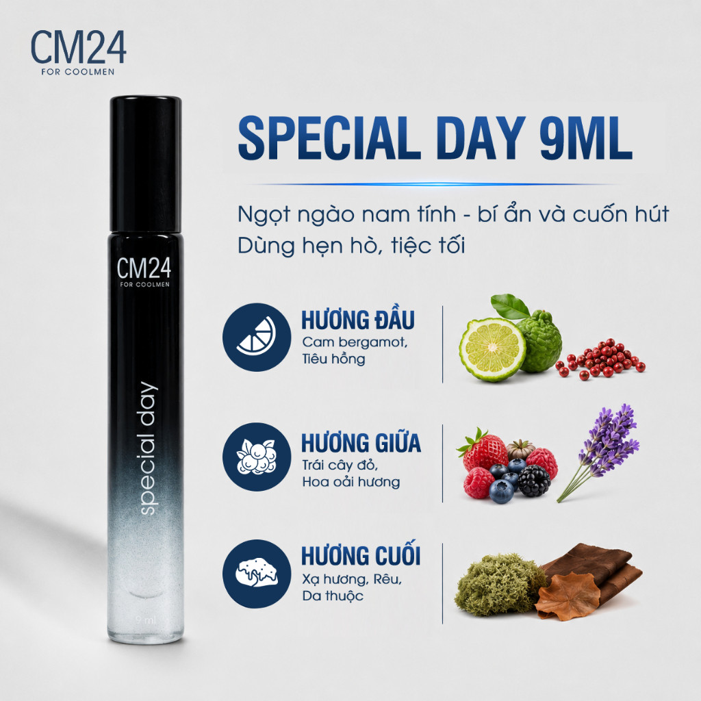 Nước Hoa Nam CM24 for Coolmen Special Day Ngọt Ngào Nam Tính 3 Tầng Hương Thơm 9ml