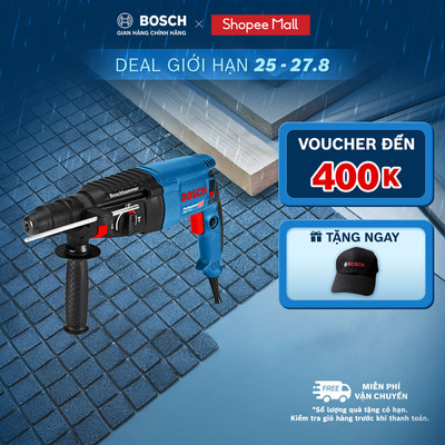 Máy khoan búa Bosch GBH 2-26 F – 800W, đầu kẹp thay đổi nhanh, khoan bê tông, sắt, gỗ