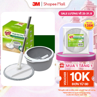 Bộ cây lau nhà 360 độ thông minh thế hệ mới 3M™ Scotch-Brite™, tích hợp giặt và vắt, 18x33x33 (cm), Dùng vệ sinh sàn nhà